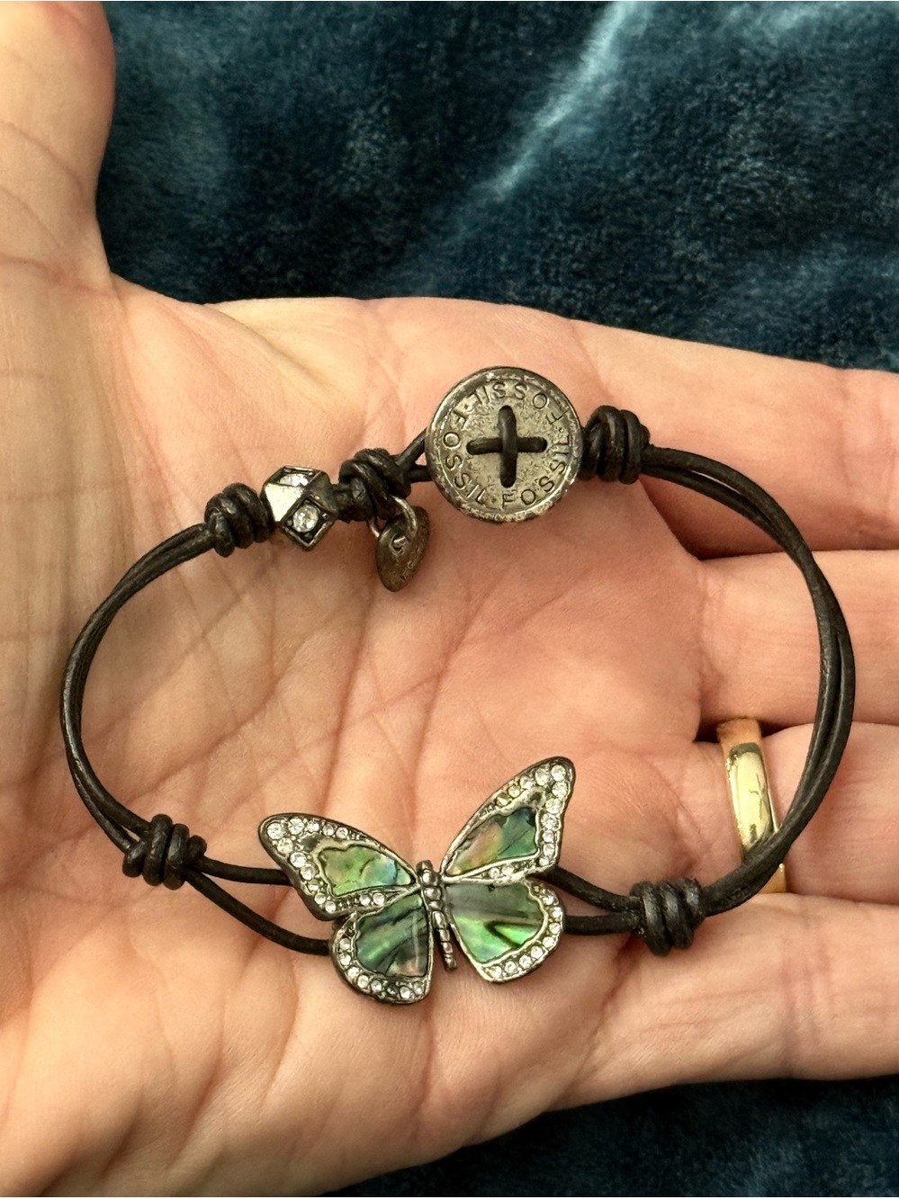 Lucky Brand Abalone Butterfly Brown Leather Straps and Lucky Brand Button NWOT